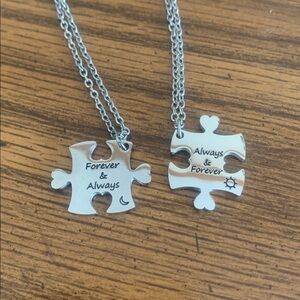 Couples Valentine  Puzzle Piece Necklace set